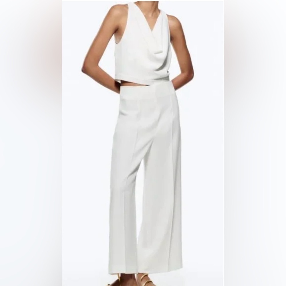 ❤️ZARA HIGH WAIST WHITE CULOTTES TROUSERS PANTS-SZ XS🖤NWT